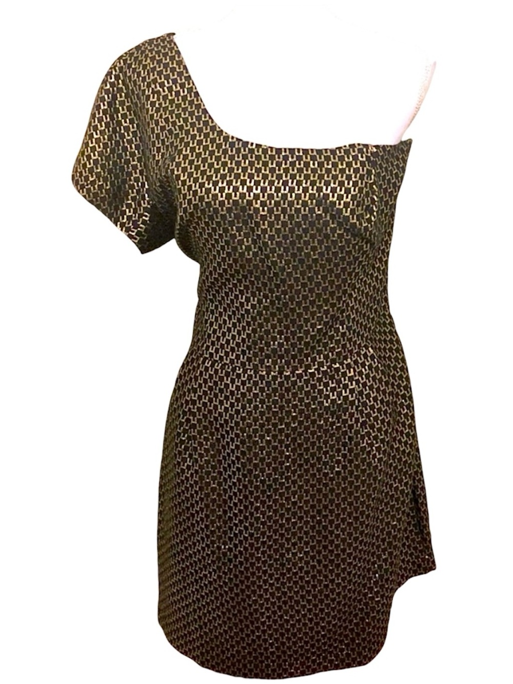 French Connection Metallic Gold One-Shoulder Asymmetrical Mini Dress